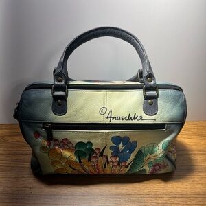 Authentic Anuschka Hand Painted Leather Handbag  Purse Multi Compartment Floral